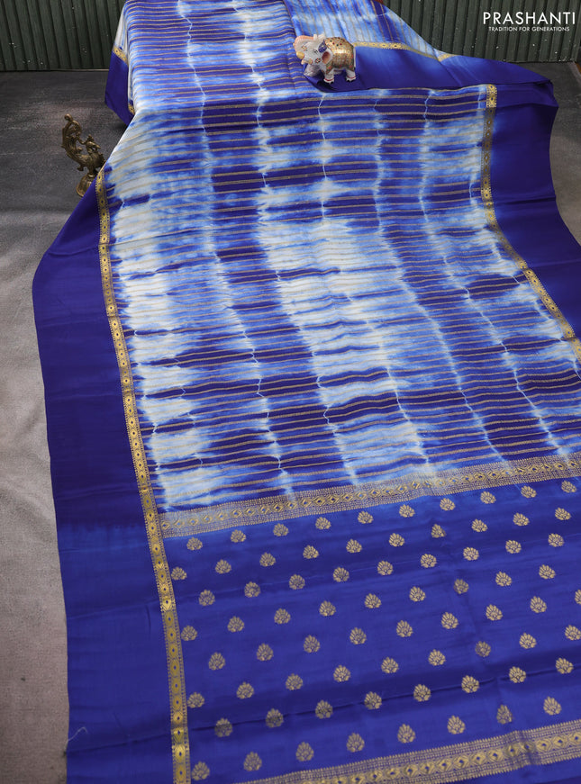 Pure mysore silk saree navy blue with allover zari weaves & shibori prints and zari woven simple border