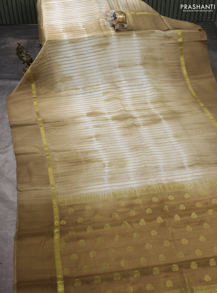 Pure mysore silk saree sandal with allover zari weaves & shibori prints and zari woven simple border