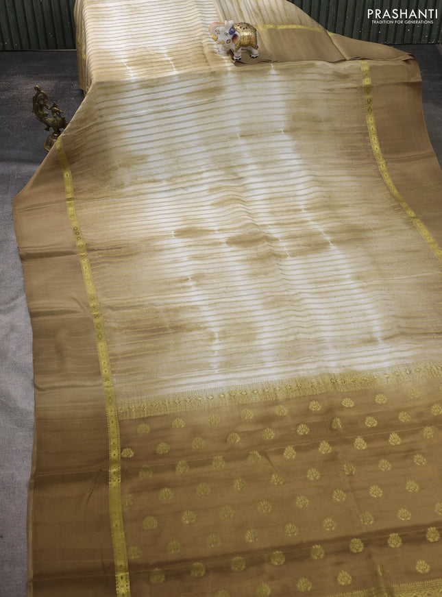Pure mysore silk saree sandal with allover zari weaves & shibori prints and zari woven simple border