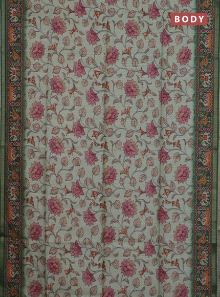 Art tussar saree pastel green and green with allover kalamkari prints and patola border