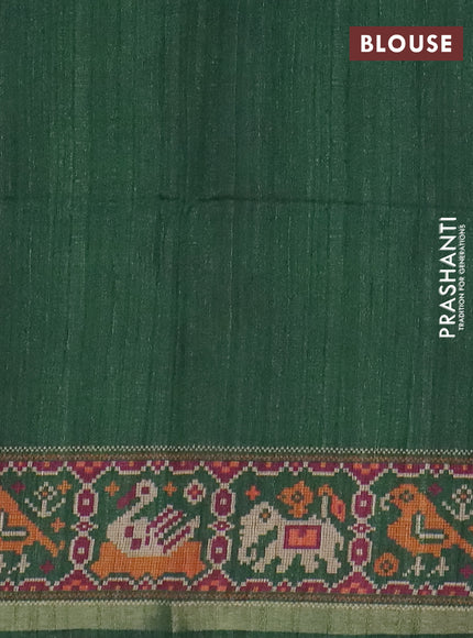 Art tussar saree pastel green and green with allover kalamkari prints and patola border