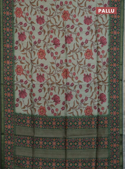 Art tussar saree pastel green and green with allover kalamkari prints and patola border