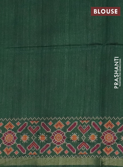 Art tussar saree pastel green and green with allover kalamkari prints and patola border
