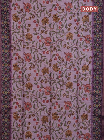 Art tussar saree mauve pink and purple with allover kalamkari prints and patola border