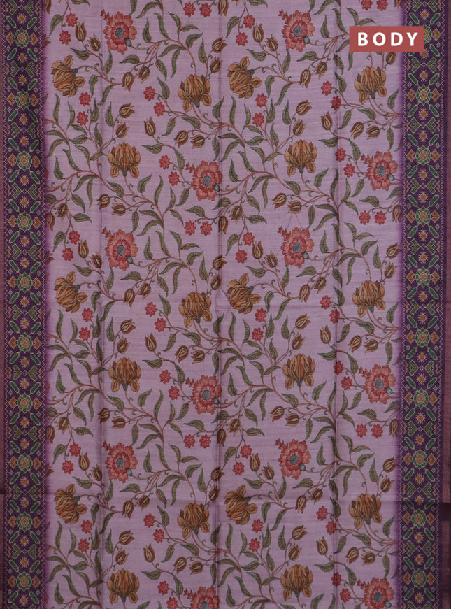 Art tussar saree mauve pink and purple with allover kalamkari prints and patola border