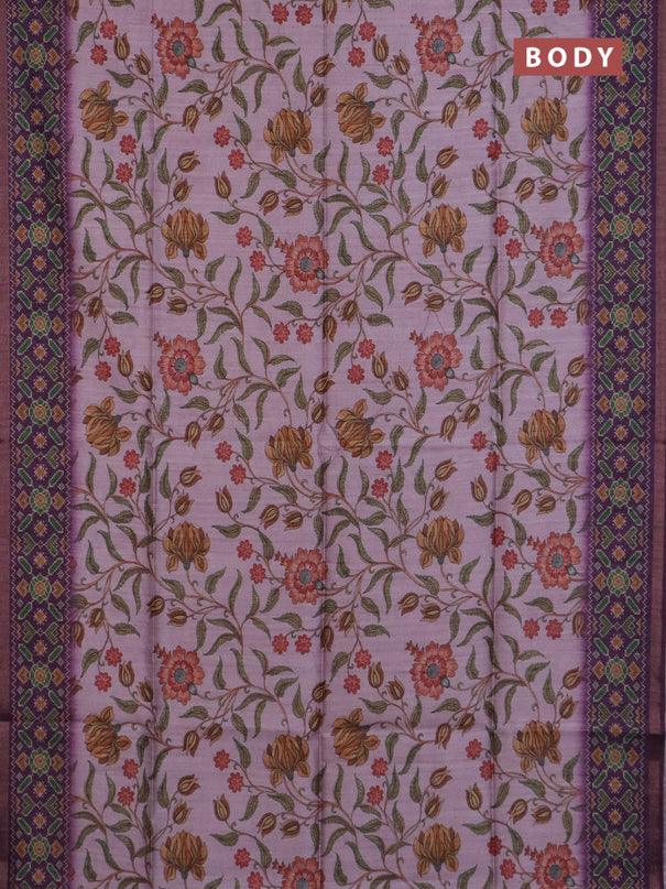 Art tussar saree mauve pink and purple with allover kalamkari prints and patola border