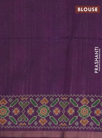 Art tussar saree mauve pink and purple with allover kalamkari prints and patola border