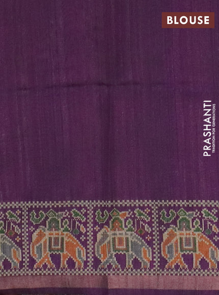 Art tussar saree light pink and purple with allover kalamkari prints and patola border