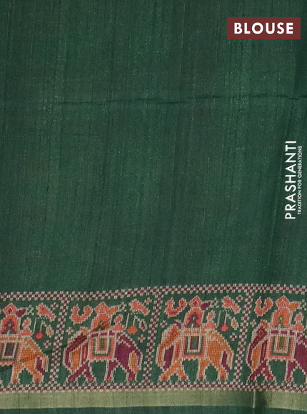 Art tussar saree pastel green and green with allover kalamkari prints and patola border