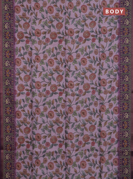Art tussar saree light pink and purple with allover kalamkari prints and patola border