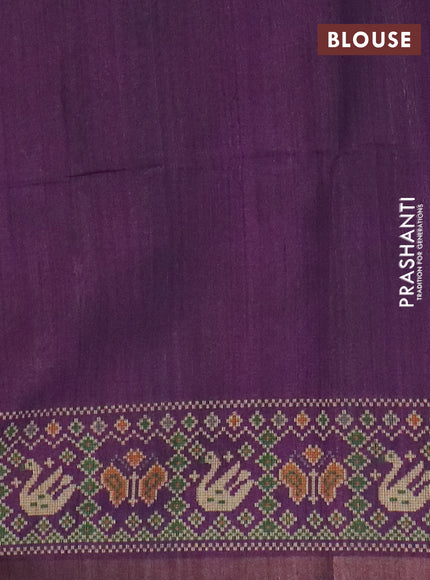Art tussar saree light pink and purple with allover kalamkari prints and patola border
