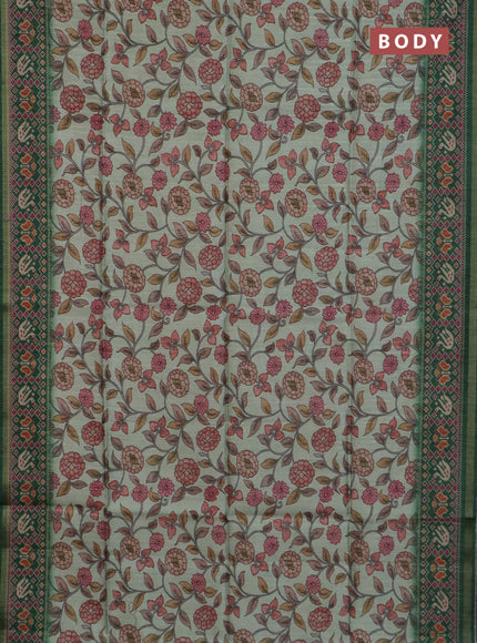 Art tussar saree pastel green and green with allover kalamkari prints and patola border