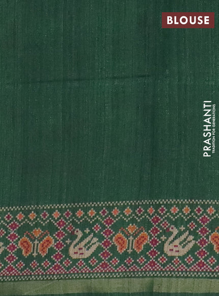 Art tussar saree pastel green and green with allover kalamkari prints and patola border