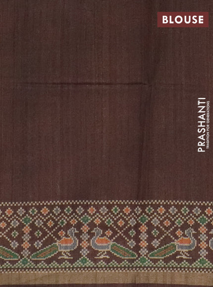 Art tussar saree sandal and coffee brown with allover kalamkari prints and patola border