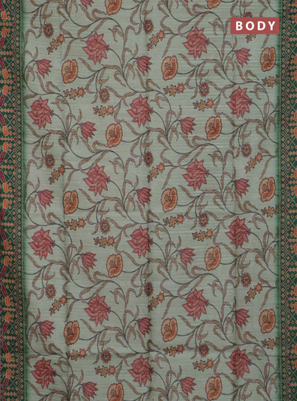 Art tussar saree pastel green and green with allover kalamkari prints and patola border