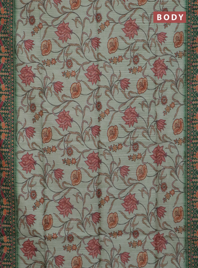 Art tussar saree pastel green and green with allover kalamkari prints and patola border
