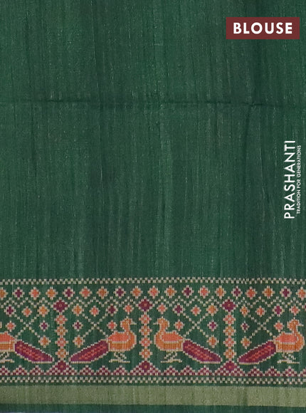 Art tussar saree pastel green and green with allover kalamkari prints and patola border
