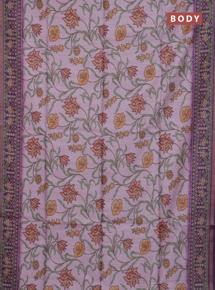 Art tussar saree mauve pink and purple with allover kalamkari prints and patola border