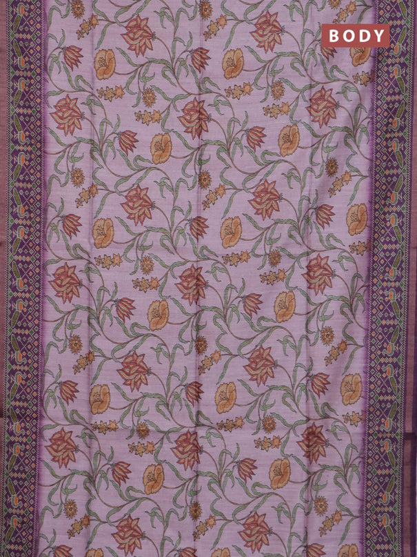 Art tussar saree mauve pink and purple with allover kalamkari prints and patola border