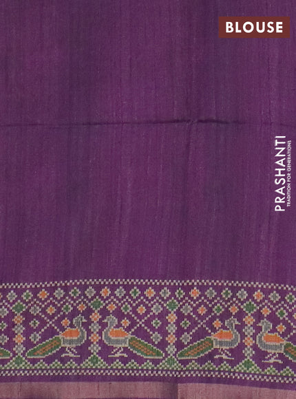 Art tussar saree mauve pink and purple with allover kalamkari prints and patola border