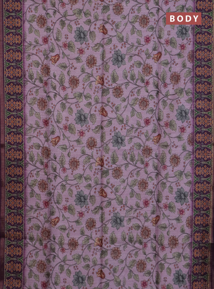 Art tussar saree light pink and purple with allover kalamkari prints and patola border