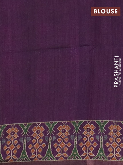 Art tussar saree light pink and purple with allover kalamkari prints and patola border