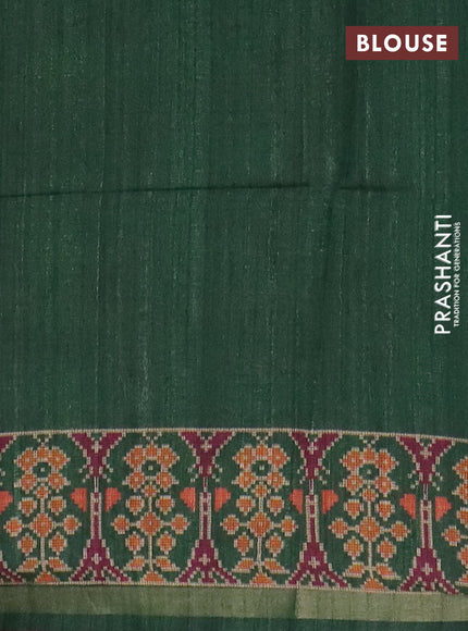 Art tussar saree pastel green and green with allover kalamkari prints and patola border