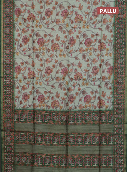 Art tussar saree pastel green and green with allover kalamkari prints and patola border