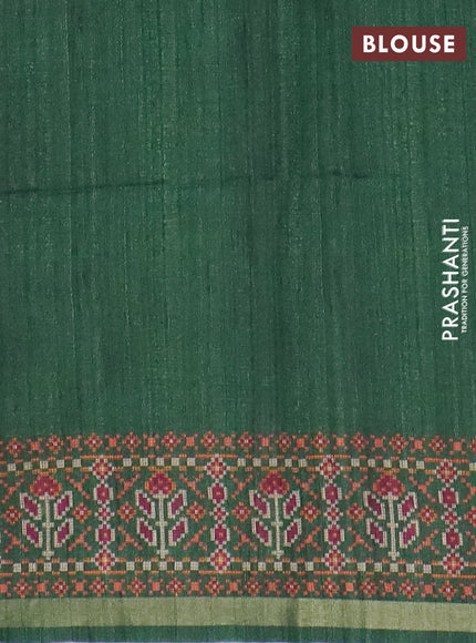 Art tussar saree pastel green and green with allover kalamkari prints and patola border