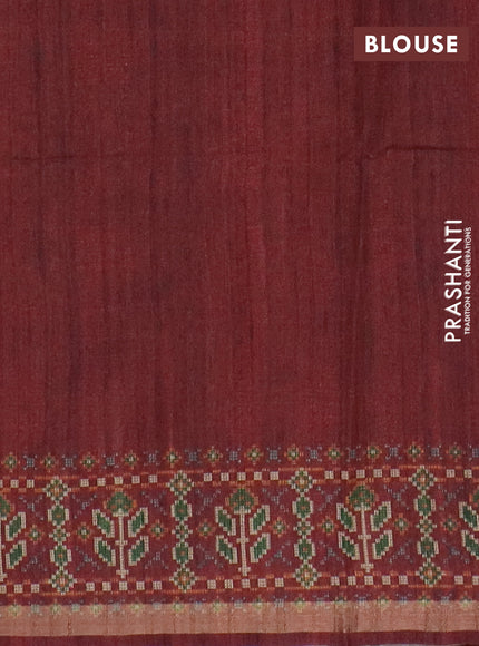 Art tussar saree peach orange and maroon with allover kalamkari prints and patola border