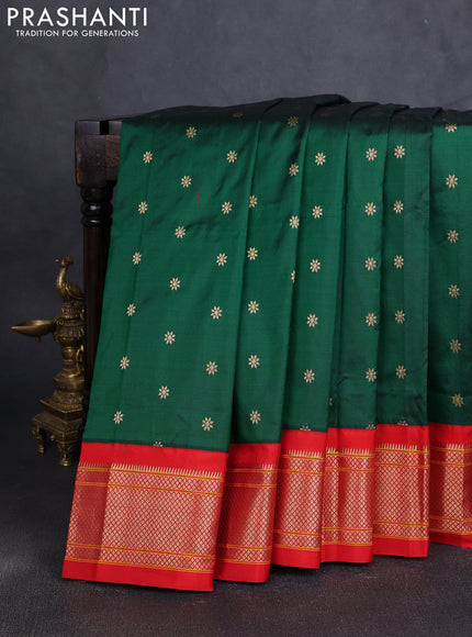 Pure paithani silk saree green and red with allover zari woven buttas and paithani weaving pallu
