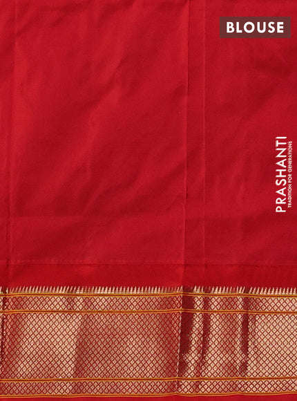 Pure paithani silk saree green and red with allover zari woven buttas and paithani weaving pallu