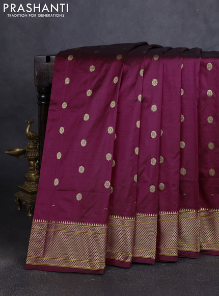 Pure paithani silk saree wine shade with allover zari woven buttas and paithani weaving pallu