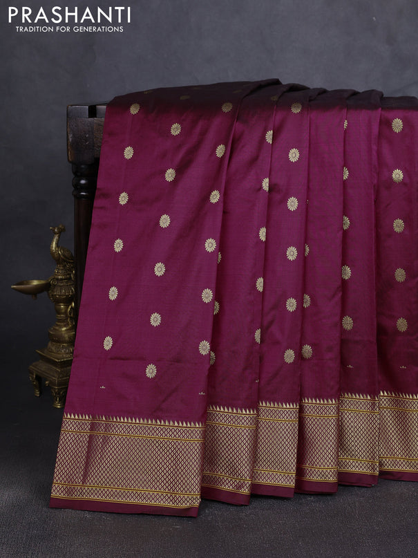 Pure paithani silk saree wine shade with allover zari woven buttas and paithani weaving pallu