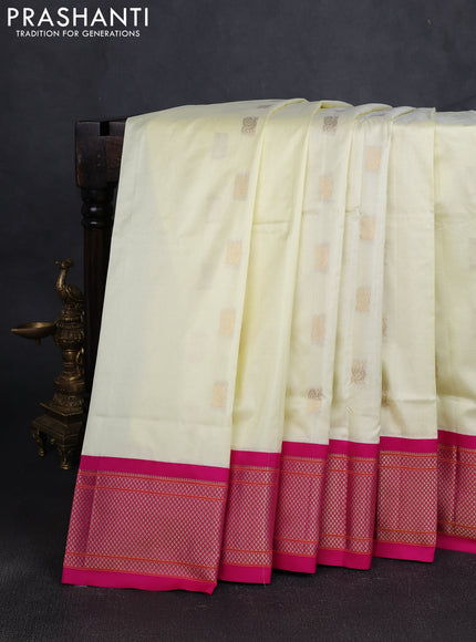 Pure paithani silk saree cream and pink with allover zari woven annam buttas and paithani weaving pallu