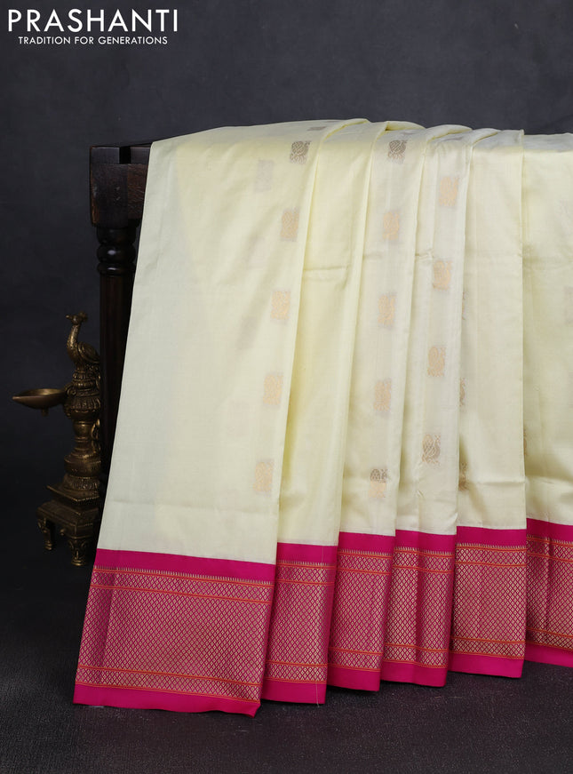Pure paithani silk saree cream and pink with allover zari woven annam buttas and paithani weaving pallu