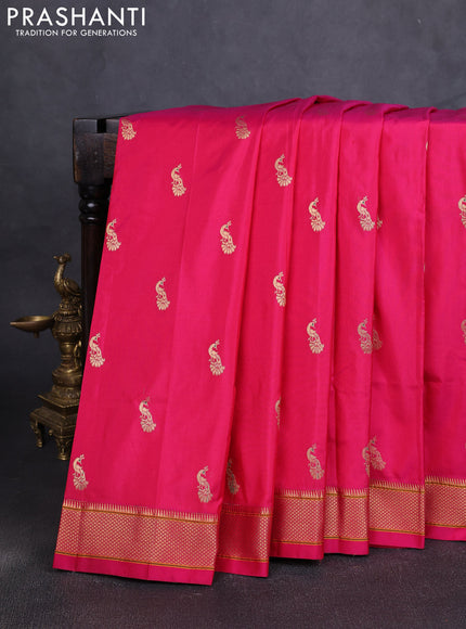 Pure paithani silk saree pink with allover zari woven peacock buttas and paithani weaving pallu