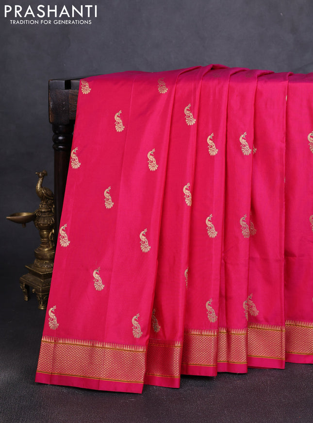 Pure paithani silk saree pink with allover zari woven peacock buttas and paithani weaving pallu