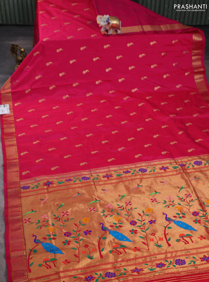 Pure paithani silk saree pink with allover zari woven peacock buttas and paithani weaving pallu