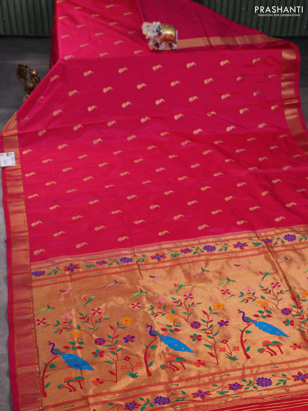 Pure paithani silk saree pink with allover zari woven peacock buttas and paithani weaving pallu