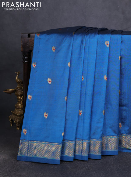Pure paithani silk saree cs blue with allover zari woven annam buttas and paithani weaving pallu