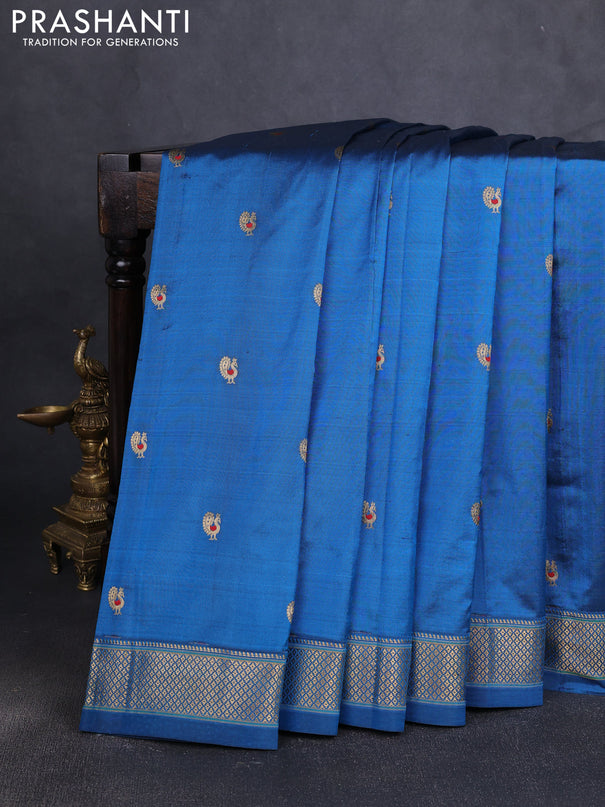 Pure paithani silk saree cs blue with allover zari woven annam buttas and paithani weaving pallu