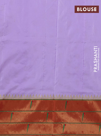 Pure paithani silk saree mild lavender and red with allover zari woven buttas and long zari woven muniya butta border