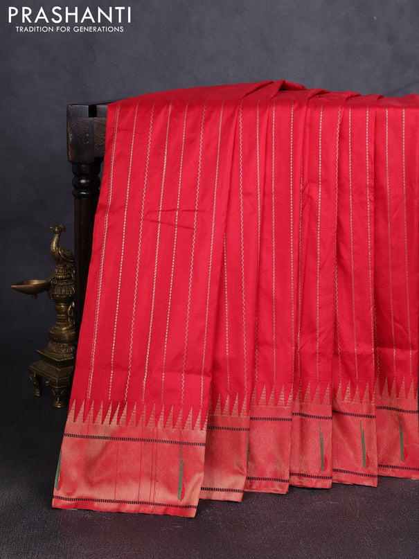 Pure paithani silk saree red with allover zari weaves and zari woven muniya butta border