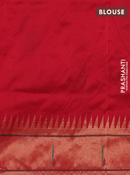 Pure paithani silk saree red with allover zari weaves and zari woven muniya butta border