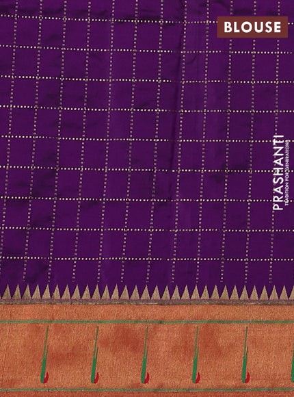Pure paithani silk saree purple and red with allover zari checks & buttas and zari woven muniya butta border