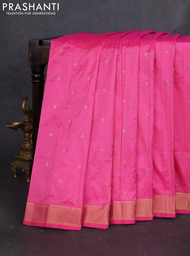 Pure paithani silk saree pink with allover zari woven buttas and paithani weaving pallu