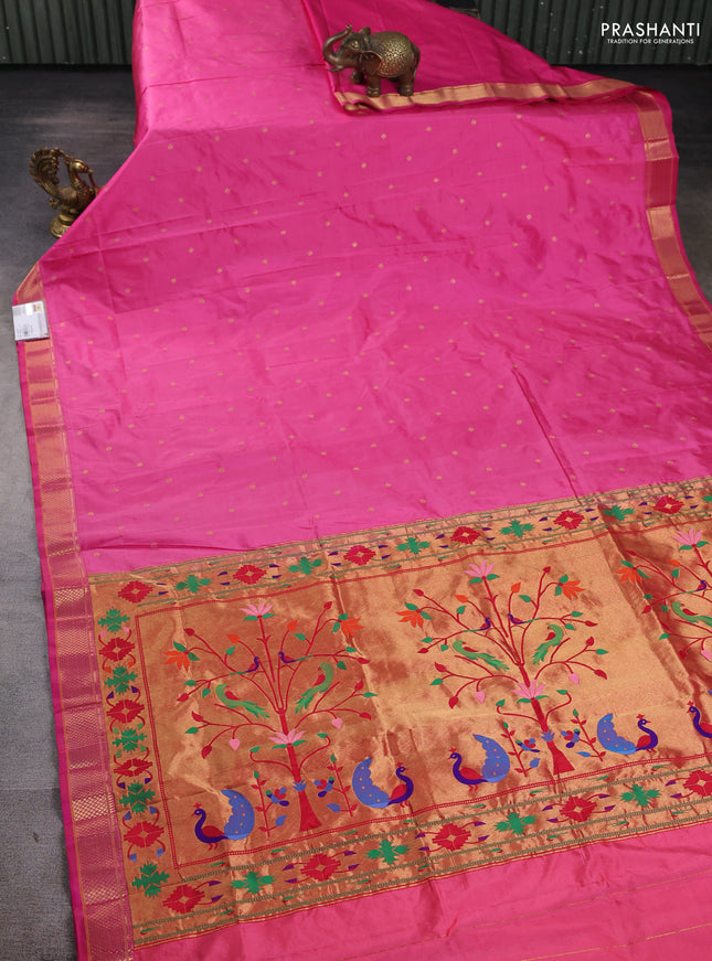 Pure paithani silk saree pink with allover zari woven buttas and paithani weaving pallu