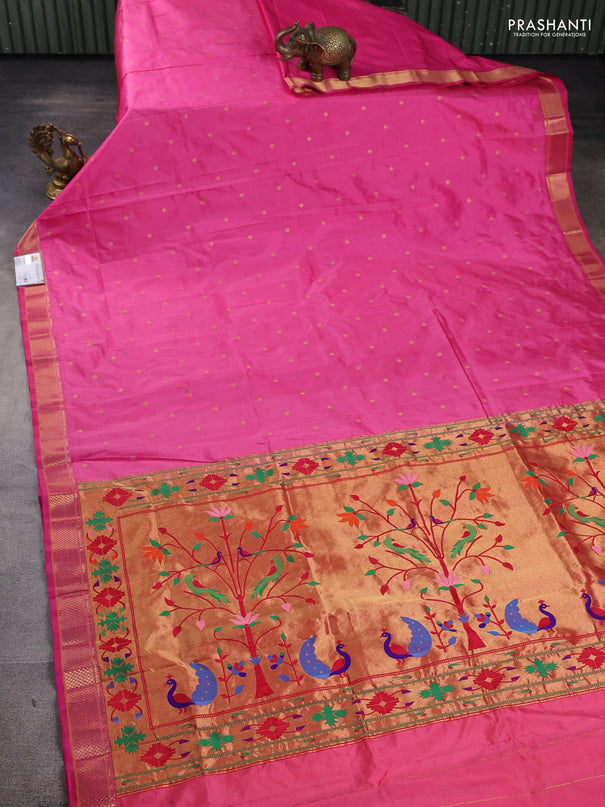 Pure paithani silk saree pink with allover zari woven buttas and paithani weaving pallu