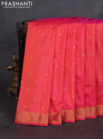 Pure paithani silk saree dual shade of pinkish orange with allover zari woven buttas and paithani weaving pallu
